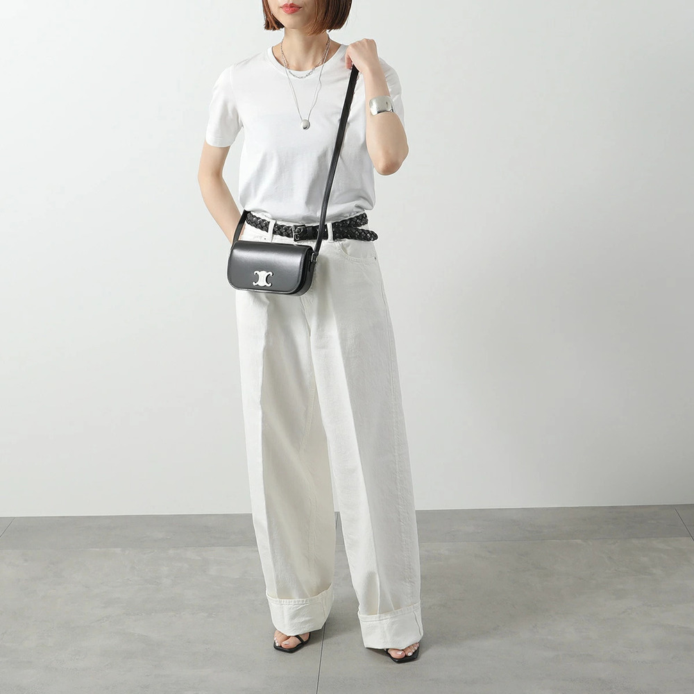 Celine Shoulder Bag Triomphe Leather Crossbody Pouch Clutch Black